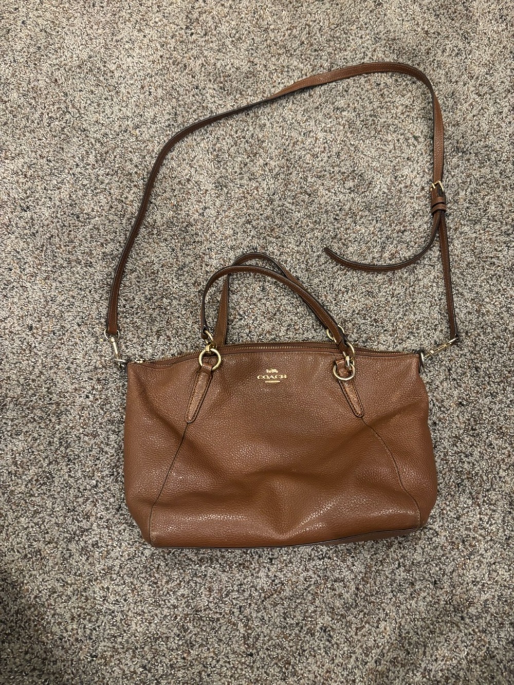 Coach TanBrown Pebbled Leather Satchel Crossbody Bag Gold Hardware - Picture 4 of 11